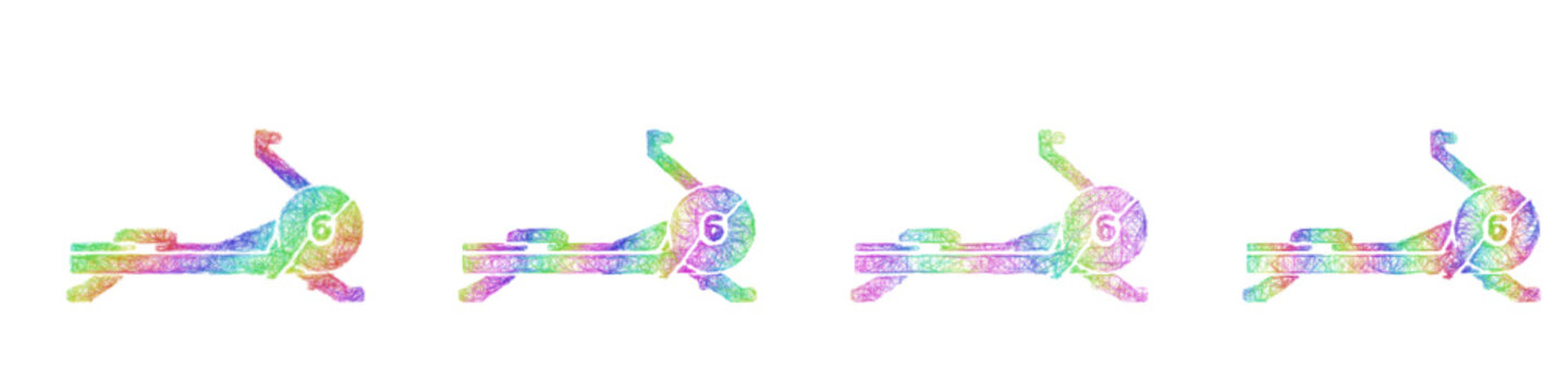 Rainbow sketch rowing machine icon design set