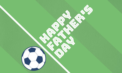 Obraz premium Minimalist soccer-themed Father's Day horizontal banner with a ball on a green field and bold diagonal text. Ideal for sports greeting cards, website headers, and social media posts.