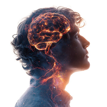 Man with glowing brain and lightning