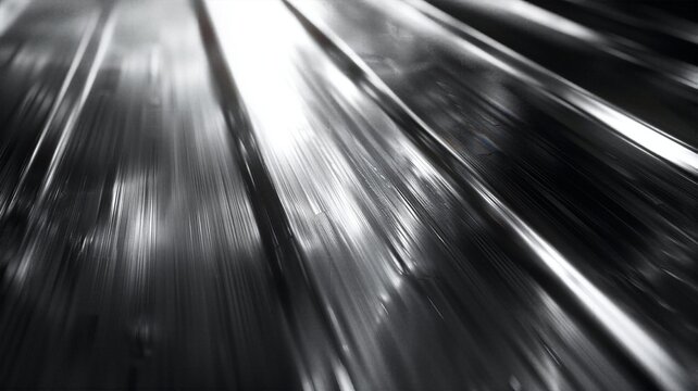 Heavy brushed steel plate with bright linear reflection stripe representing speed and technology