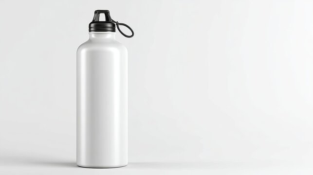 A sleek white reusable metal water bottle with a sturdy black cap for daily hydration needs