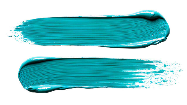 Two teal paint strokes with visible brush texture, isolated on transparent background