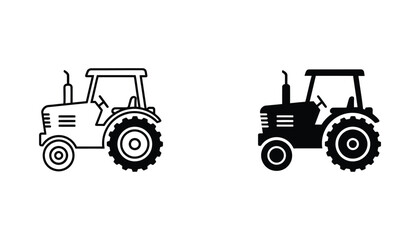 Obraz premium Agricultural tractor icon set in outline and solid black style for farming machinery and industrial web design