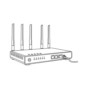A detailed illustration of a modern wireless router device with antennas