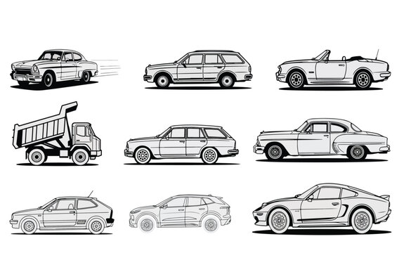 car vector drawing Set of Different Silhouettes vector
