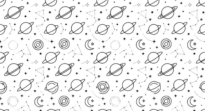 Cosmic seamless pattern vector with planets stars and constellations in modern space design