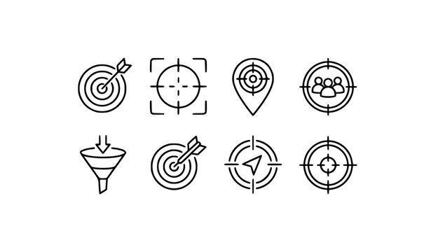 Targeting line icon set with goal focus marketing segmentation and aim symbols editable stroke vector