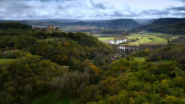 Beynac-et-Cazenac Valley Green Landscape Aerial View