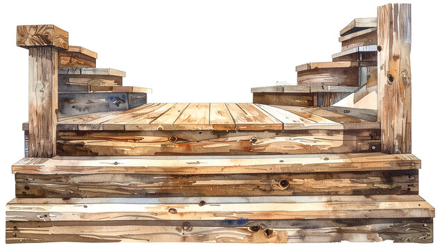 Rustic Wooden Deck Stairs with Circular Platform.