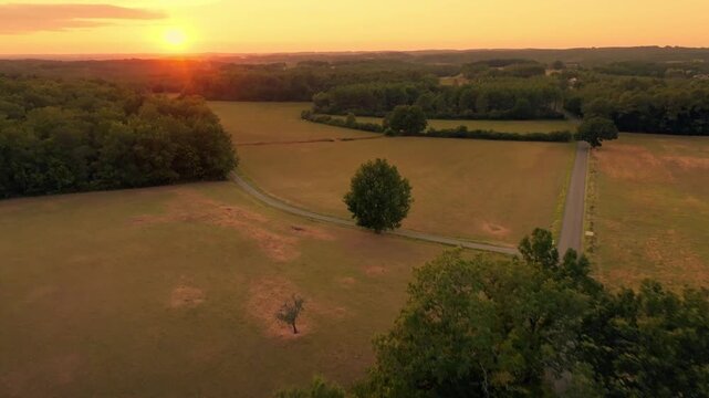 Monpazier Dordogne Aerial Sunset over Rural Landscape