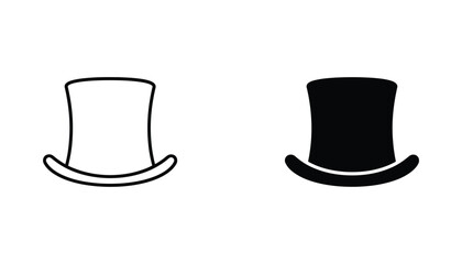 Top hat icon set with outline and solid black silhouette for magic performance and formal event branding graphic design projects © Color
