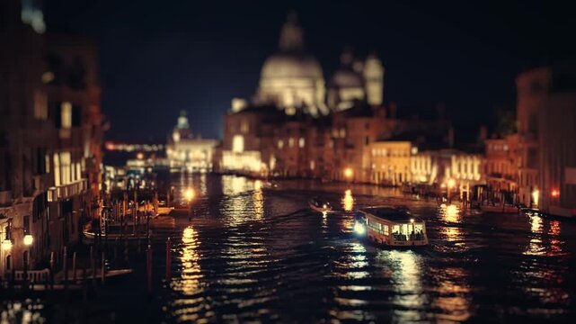 Venice Grand Canal Night Scene with Tilt-Shift Miniature Effect