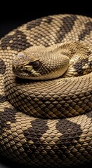 Fototapeta premium Coiled snake with dark background.
