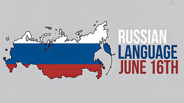 Russian language day illustration with map of russia and national flag colors