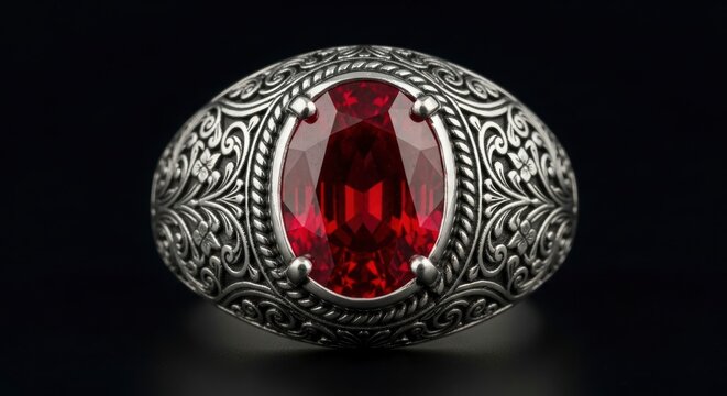 Large red gemstone ornate ring.