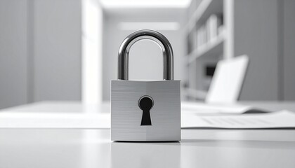 Fototapeta premium modern digital security padlock on laptop desk for cyber safety and data protection