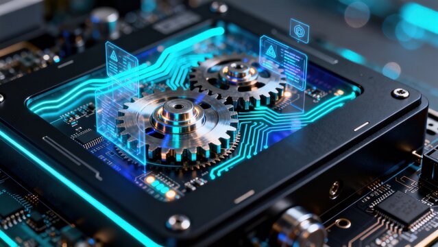 Futuristic circuit board with gears