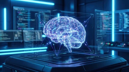 Fototapeta premium Artificial Intelligence: Digital brain visualizing neural network in futuristic interface