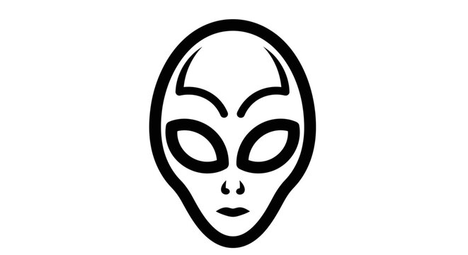 Stylized alien head icon, extraterrestrial life form symbol, sci-fi unknown creature graphic vector illustration isolated on white.