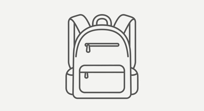 Vector line art icon of a modern backpack, perfect for school, travel, outdoor adventure, and education concepts.