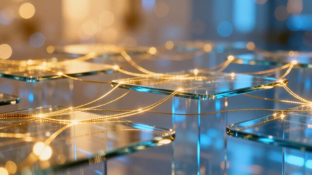 Glass panels with glowing connections