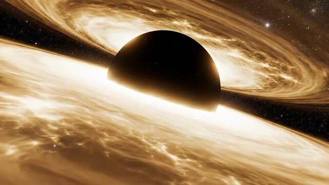 Black hole with glowing accretion disk in dark starry space