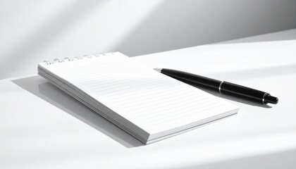 Naklejka premium minimalist flat lay of notebook and pen on white surface for planning and productivity