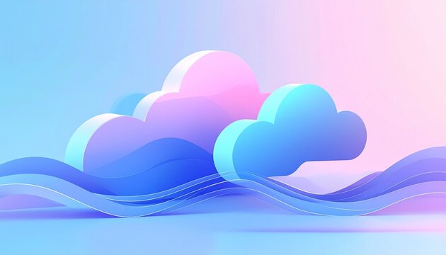 futuristic cloud computing concept with floating gradient 3d shapes in soft pastel light