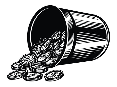 Coins dropping periodically into a container, symbolizing dividend payouts over time, smooth motion layout, minimal vector illustration, gold tones with subtle shadow, isolated on white background