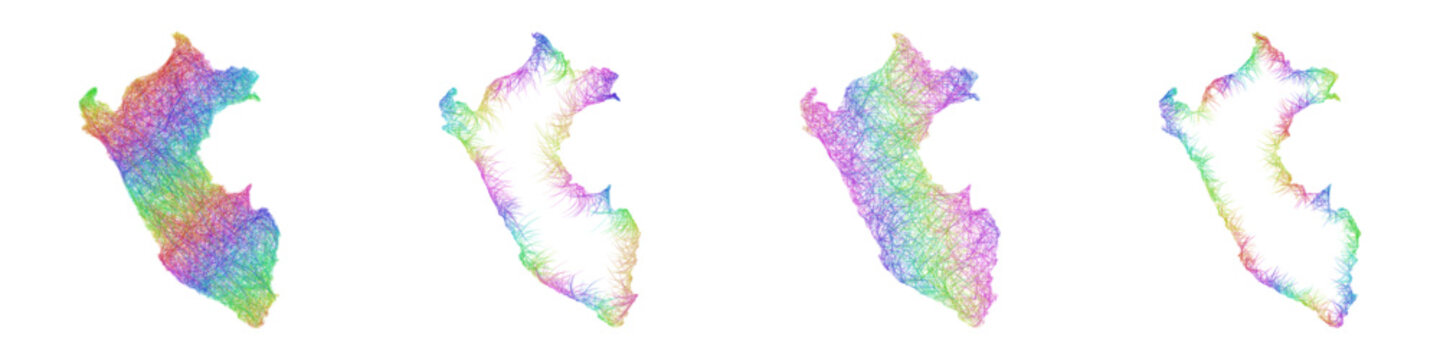 Rainbow sketch Peru map design set