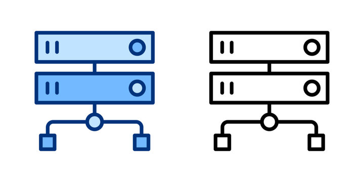 Proxy Server thin line, filled icon set. Virtual Private Network, Cybersecurity, Data Security, VPN, Internet Privacy, Encrypted concept. Black, blue outline vector icons.