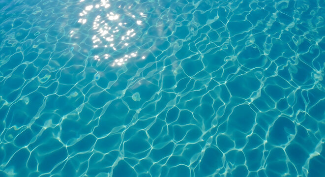 Clear blue swimming pool water with sunlight reflection