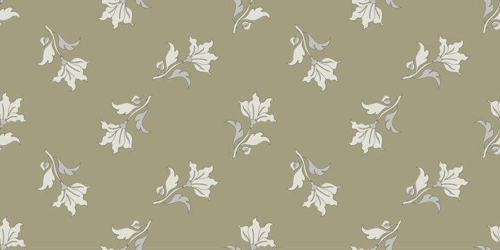 Vintage folk floral seamless pattern stylized flower block print design.