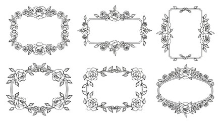 Obraz premium Set of six floral frames with various shapes and designs on a white background for decorative use.