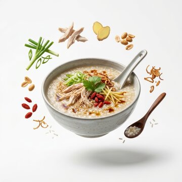 Traditional Congee with chicken, ginger, and spring onions