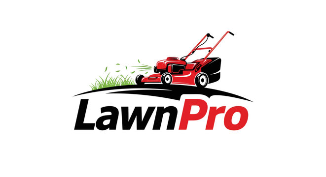 LawnPro logo with red lawn mower cutting grass.
