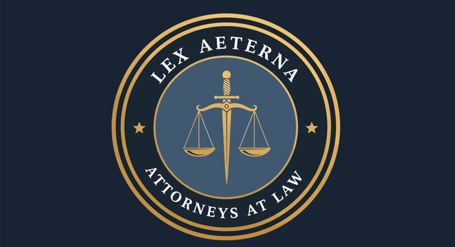 Lex Aeterna Attorneys at Law Emblem with Scales of Justice.