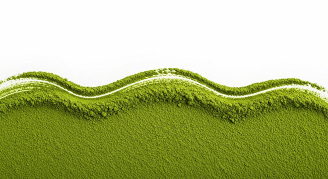 Green powder wave on white background, matcha or green tea powder