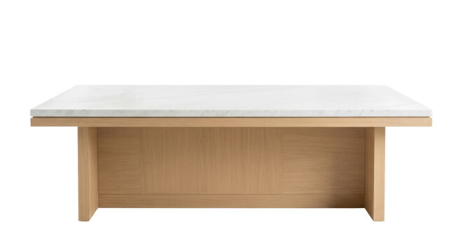 Large white marble dining table with oak base