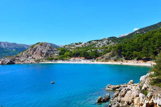 View of Bunculuka uvala beach near Ba&scaron;ka at Krk in Kvarner, Croatia
