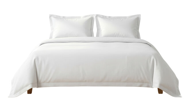White double bed with duvet and pillows mockup
