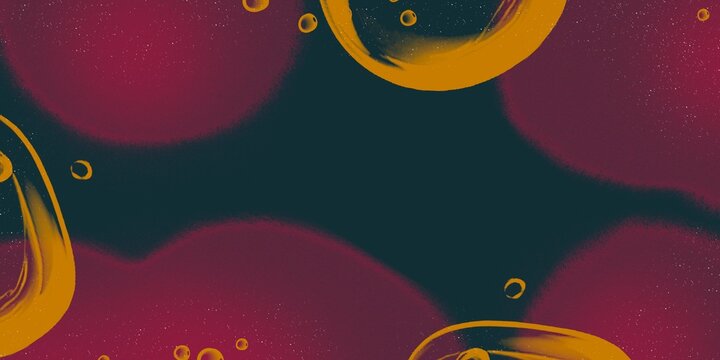 Abstract maroon and orange liquid orbs background with golden highlights