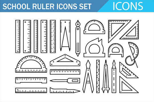 Minimal school ruler vector symbols for worksheets posters and infographics