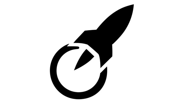 Minimalist vector icon illustration of a rocket launching from a crypto coin, representing an Initial Coin Offering (ICO), business startup growth, and financial success in a flat design style.