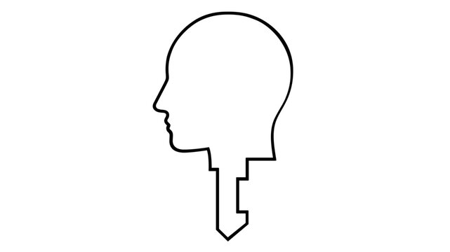 Identity management vector icon illustration featuring a minimalist line art profile of a human head integrated with a key shape, symbolizing security, access control, and digital privacy.