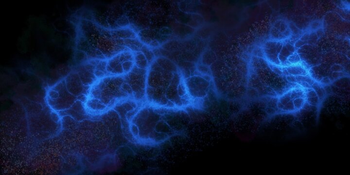 Abstract blue electric lightning and nerve fiber network on black background