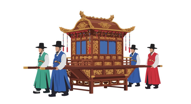 Traditional Korean Palanquin Carriers in Costume.