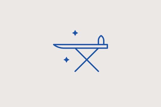 Ironing board with iron line icon for laundry services and household chores. Practical vector illustration for housekeeping apps and appliance retail catalogs.