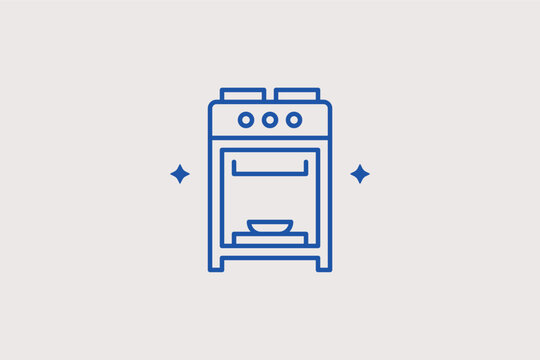 Kitchen stove with oven line icon for home cooking and appliance retail. Essential vector illustration for recipe websites and kitchen interior design portfolios.
