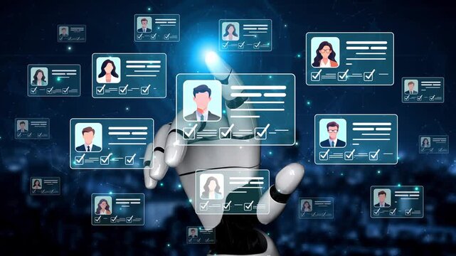 Futuristic robotic hand interacting with digital identity profiles in a high-tech environment showcasing artificial intelligence data management systems Sigmoid